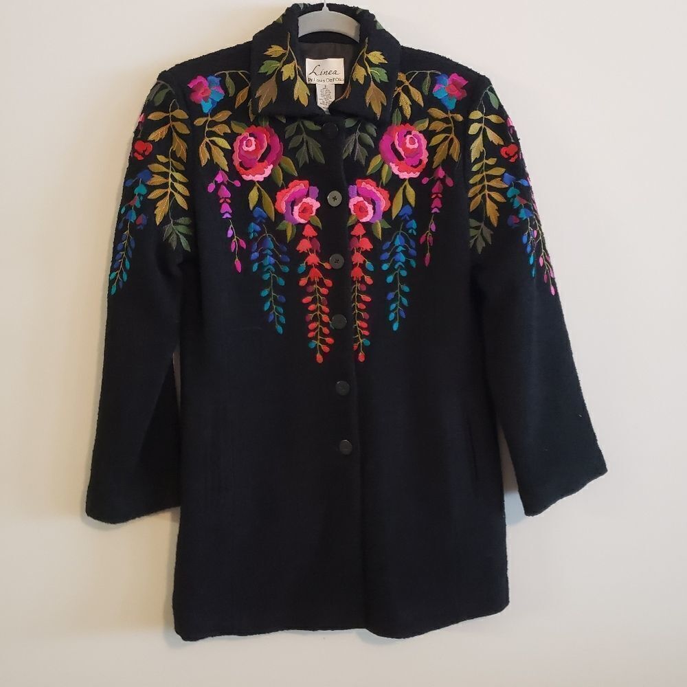 LINEA BY LOUIS DELL'OLIO WOOL BLEND BOHEMIAN FLORAL EMBROIDERED SIZE MEDIUM  NWT
